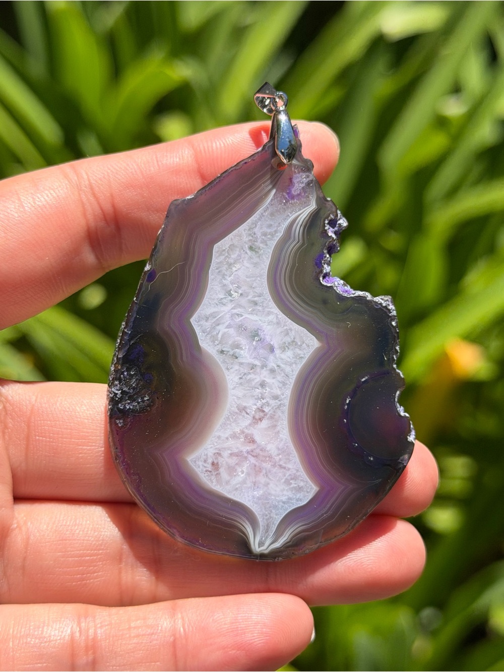 Sterling silver 925 stamped‎ large druzy purple agate pendant 1766